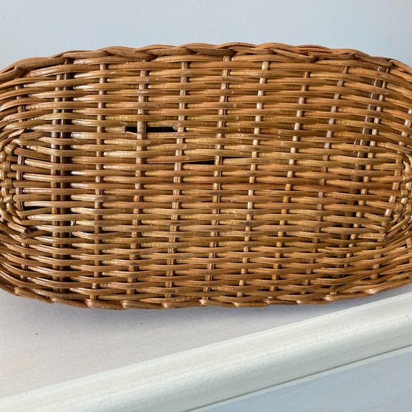 Burgundy & Gold Fabric / wicker bag - Picture 4 of 5